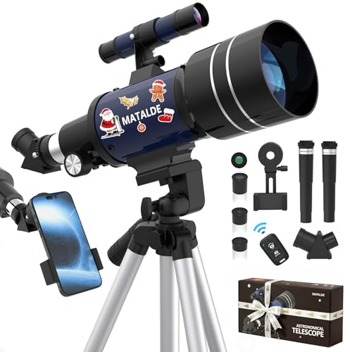Telescope for Beginners & Kids, 70mm Aperture Refractor Astronomy Telescope with 300mm Focal Length, 15X-150X Magnification, Full Accessory Kit & Tripod, Phone Adapter, Wireless Remote