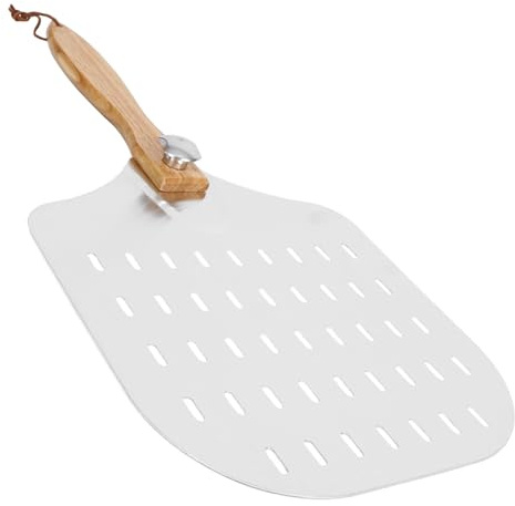 FIXOSHEE Spatule à Pizza Perforée Carrée avec Manche en Bois Antidérapant Outil Sûr et Pratique en Acier Inoxydable pour Pizzerias et Restaurants
