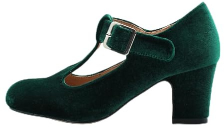 Zapatos de mujer para traje regional, punta redonda, tacones altos, hebilla para fiesta, zapatos de noche, elegantes, para boda, Oktoberfest, trabajo, zapatos Mary Janes para mujer, O Verde, 40 EU