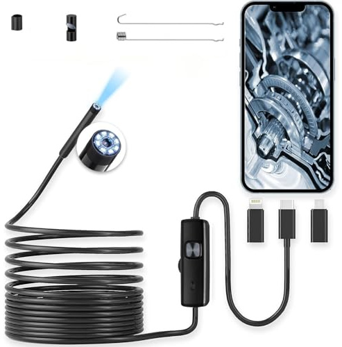 JIANYANA 1920P Objektiv Endoskop Schlange Inspektionskamera IP67 Pancellent Typ C Endoskop Zielfernrohr Kamera mit 8 LED-Leuchten für Android und iOS Smartphone, iPhone, iPad, Samsung (16.5FT/5M)