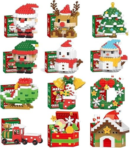 Weihnachts Baustein Set,4 Stück Weihnachtsmann Rentier Puzzle Zum Zusammenbauen,Klemmbausteine Weihnachtenmini Puzzle Weihnachten,DIY Weihnachtsbaustein Spielzeug Für Weihnachtsbaum Deko (12PCS-D)