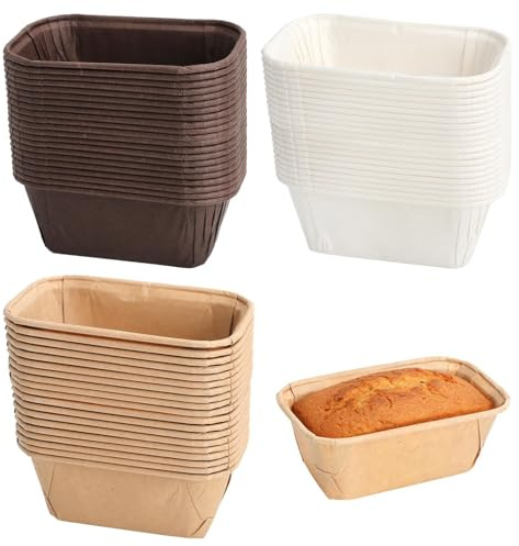 UOCAI 150 Pcs Mini Loaf Cake Cases Loaf Tin Liners Rectangular Cupcake Liners Greaseproof Paper Moulds for Baking Bread Muffins Cakes Khaki Brown White 8 * 4 * 4cm