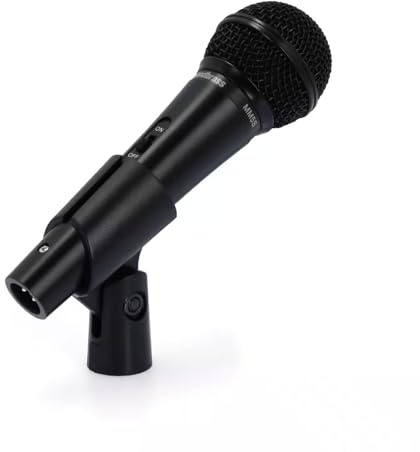 WOODBRASS MM5S – Micrófono dinámico cardíaco – Micrófono XLR perfecto para sonido de canto, voz, coral e instrumentos en escena en vivo o estudio + maletín, pinza y reductor para pie