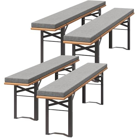 UDPATIO 4er Set Bierbankauflagen mit Bezug 180 x 25 x 4 cm,XL Waschbare auflagen bierzeltgarnitur für Partyzeltgarnitur(Hellgrau, wasserdicht)