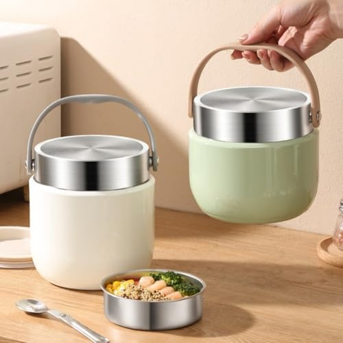 Ciotola termica da 1500 ml con isolamento sottovuoto in acciaio inox, contenitore per alimenti a prova di perdite, con coperchio e valvola dell'aria, include cucchiaio pieghevole per pranzo, picnic e