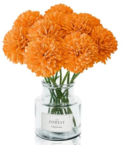 PANYI 12 stück Kunstblumen Herbst Geeignet Künstliche Kugel-Chrysanthemen | Orangene Kunstblumen für Blumenarrangements, Hausgarten-Partydekorationen, Hochzeiten, Tafelaufsätze (Orange)
