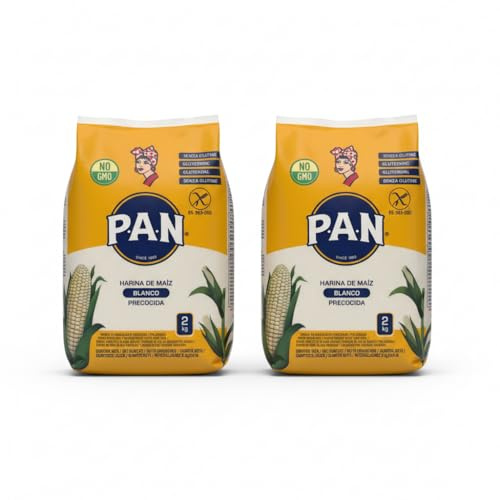Harina de Maíz Blanco Precocida P,A,N, 100% Puro Maíz Natural, Sin Gluten, Pack de 2 Paquetes de 2kg (Total 4kg) - Ideal para Arepas, Tortillas, Empanadas y Recetas Tradicionales Pack NEXU