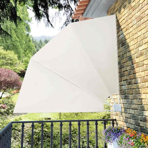 Ziaphsol Faltbarer Balkonfächer Creme 210x210 cm, UV-beständiger Sichtschutz für Terrasse und Garten, wasserabweisender Windschutz aus pulverbeschichtetem Stahlrahmen