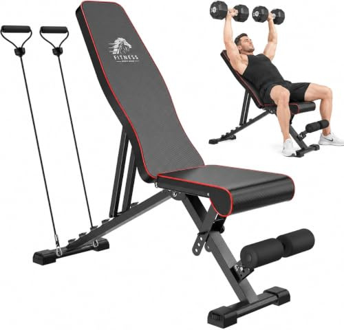 Dskeuzeew Weight Bench Foldable for Home Gym, 660lb/300kg Capacity | Adjustable Strength Training Bench, Multi-Position Incline Decline Gym Bench with Resistance Bands for Home Full Body Workout