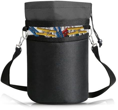 Tmidumo Clothes Peg Bag, Oxford Fabric Peg Bags for Washing Line with Drawstring Closure, Peg Holder Storage for Up to 150 Pegs, Indoor Outdoor Pegs Organizer Storage Use - 22 x 15 x 15 cm, Black