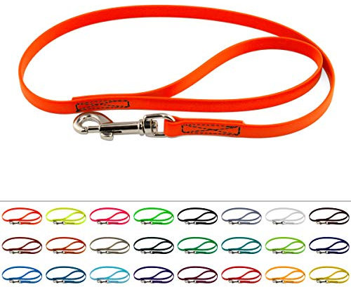 LENNIE BioThane Führleine, 19mm breit, 1m lang, Neon-Orange, mit Handschlaufe, genäht