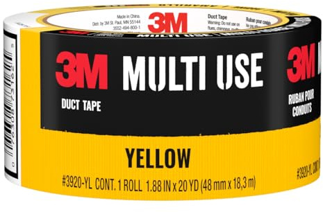 3M Multi-Use Colored Duct Tape, Yellow with Strong Adhesive and Water-Resistant Backing, Multi-Surface Duct Tape for Indoor and Outdoor Use, 1.88 Inches x 20 Yards, 1 Roll (3920-YL)