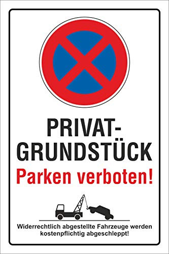 Schild Privatgrundstück Parken verboten Parkverbot Halteverbot 600 x 400 mm | 3 mm Alu-Verbund, wetterfester UV-Direktdruck, robust und langlebig, Made in Germany