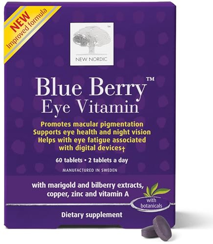NEW NORDIC Blue Berry Eye Vitamin Lutein Supplement with Zinc, Supports Macular Pigmentation, Eye & Vision Function, 60 Tablets (Pack of 1)