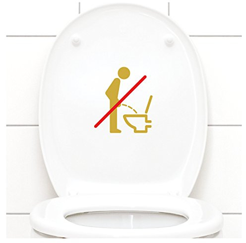 Grandora WC Deckel Sticker - Bitte im Sitzen pinkeln Schild I Gold 11 x 12 cm I Piktogramm WC Bad Badezimmer Toilette Klodeckel Aufkleber W733