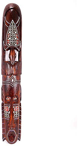Artisanal Grand Masque Mural Africain en Bois 100cm Motif Tortue colorée.