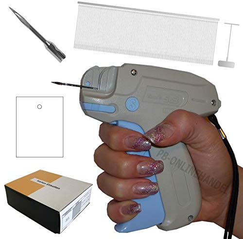 PB-Onlinehandel Etikettierpistole Banok 503S Standard [Set 8] + 1.000 Micro-Heftfäden + 1.000 Kartonetiketten 35x45mm EINZELN GESCHNITTEN + 1 Ersatznadel Etikettiergerät Tag Gun