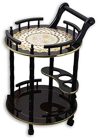 Mesa Carrito Camarera Carro De Servicio 2 Niveles Móvil Madera Maciza Marco Redondo Carrito De Bebidas Sostenedor De Botella Rueda De Goma, Capacidad 80 Kg (Size : 48x48x77cm)