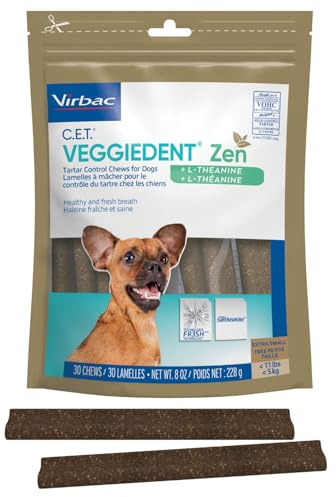 Virbac C.E.T.® VEGGIEDENT® Zen Tartar Control Chews for Dogs - Multifunctional to Support Mental Well-Being, VOHC Approved - Extra Small Under 11lbs