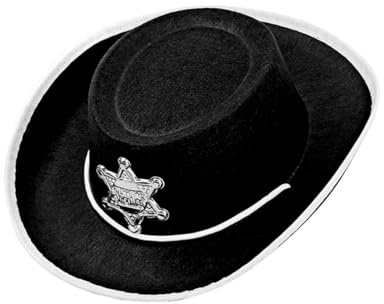 W WIDMANN MILANO Party Fashion 37712 - Chapeau de cowboy pour enfants, noir, avec étoile de shérif, en feutre, Far West, shérif, carnaval, soirée à thème