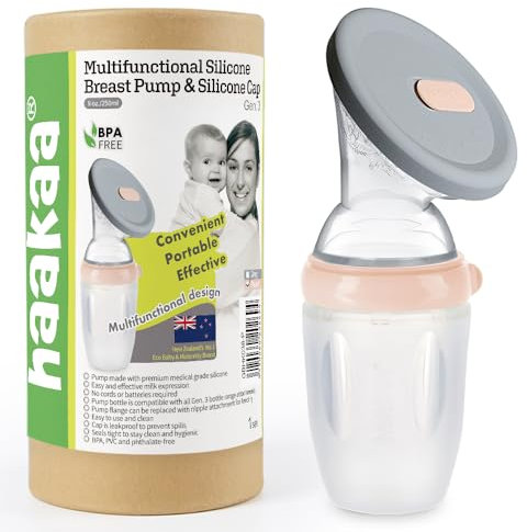 Haakaa | SET Recolector de leche desmontable 250ml y Tapa de silicona | Color melocotón. Recoge por succión natural, la leche del otro pecho que se perdería en el disco de lactancia, fácil de usar.