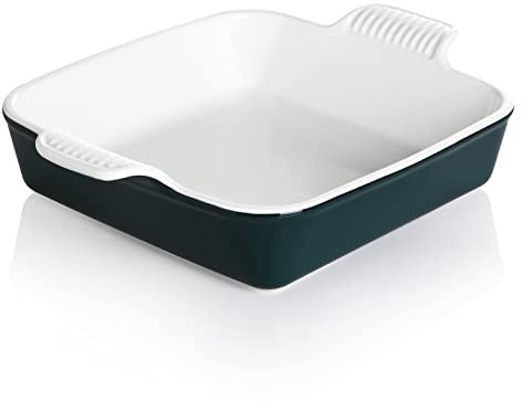 Sweejar Ceramic Baking Dish, 9 x 9 Cake Baking Pan for Brownie, Porcelain Square Bakeware with Double Handle for Casserole, Lasagna, Family Dinner (Jade)