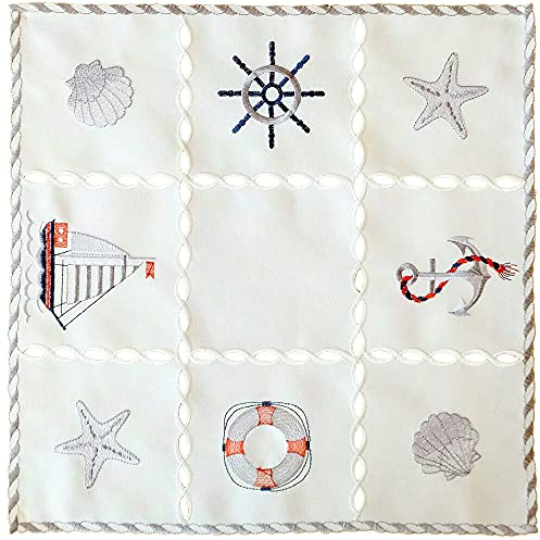 matches21 HOME & HOBBY Tischdecke NINA 40 x 40 cm Maritime Stickerei mit Ankern, Muscheln & Möwen Deckchen Polyester
