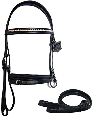 Hulara Top Grain Rindsleder Englischer Zaum Trense Pferdezaum Reithalfter mit Strass Stirnband Trense Trense mit Zügeln Trensen für Pferde