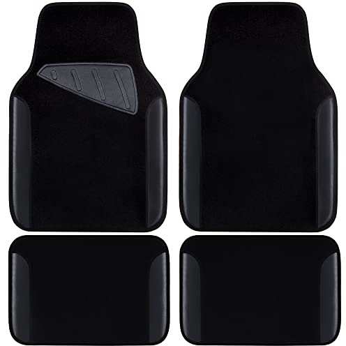 CAR PASS Waterproof Universal Fit Car Floor Mats, Faux Leather Car Carpet Mats, Black Car Mats with Anti-Slip Nibbs Backing & Driver Heel Pad Fit for SUV,Vans,sedans, Trucks,Set of 4pcs(All Black)