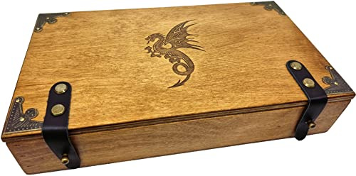 World of Dice - Würfeltruhe aus Holz Dragon - für bis zu 150 Pen & Paper Würfel, mit Würfelteller, ideal für Dungeons and Dragons (D&D) (XXL-Rechteckig)