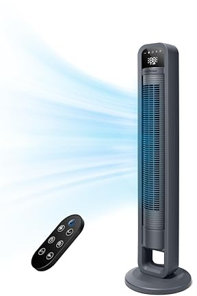 OmniBreeze Ventilador de torre eléctrico digital, oscilación interior con control remoto, pantalla LED, ventiladores de suelo sin alas de pie, refrigeración y uso en interiores
