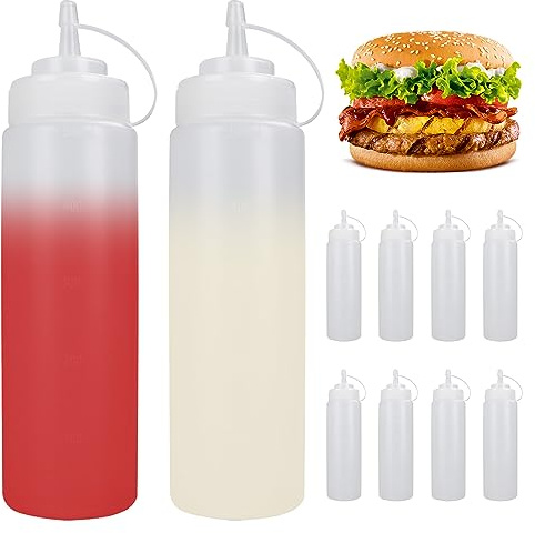 GOYADA 10 Stück Squeeze Flasche 500 ml/16 oz, Plastik Quetschflasche mit Kappen BPA Frei Saucenflasche für Ketchup, Senf, Mayo, Soßen, Olivenöl