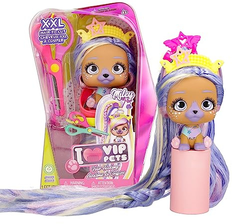 VIP PETS MILEY – COLLECTIBLES hundkoppel med XXL-hår för styling, skärning och skapande av individuella hårförlängningar. Presentleksak för barn från 3 år