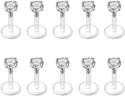 Funseedrr 10er 1.2mm Edelstahl Lippenpiercing Labret Stecker Set 6mm Silber Tragus Helix Piercing Schmuck