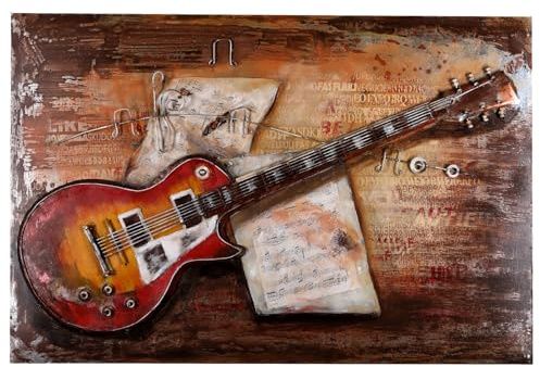 Quadro da parete in metallo, immagine 3D, pezzo unico, chitarra elettrica, 120 x 80 x 6 cm, realizzato a mano