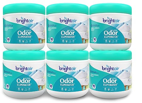 Bright Air 14 oz. Super Odor Eliminator, For Medium-Size Spaces, Linen & Spring Breeze Scent, Case of 6, Air Freshener, Natural Essential Oils, Lasts Up to 90 Days Each