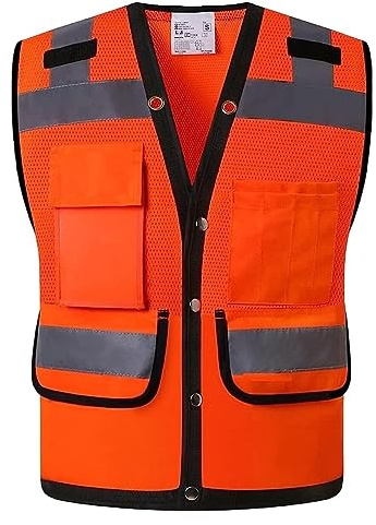 AMYSTY Sicherheitswesten Warnweste Warnschutzweste Hochsichtbare Reflektierende Sicherheitsweste Mit Taschen, Arbeitsweste Für Den Sommer Für Herren Reflektorweste (Color : Orange, Size : XXL)