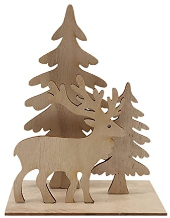 Weihnachtsdorf-Szene, Weihnachtsmann, 3D-Baum-Szene, Layout, DIY, natürliche Ausschnitte, Holz-Tischdekoration, Rentier, Tischdekoration