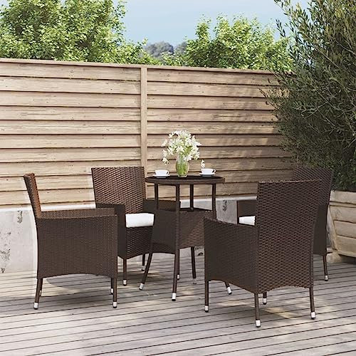 Homgoday Gartentisch und Stühle, 5-teilig und Kissen, Polyrattan, braun, Set mit Tisch und Stühlen, für Garten, Terrasse, Bistro-Stühle und Tisch für den Innen- und Außenbereich