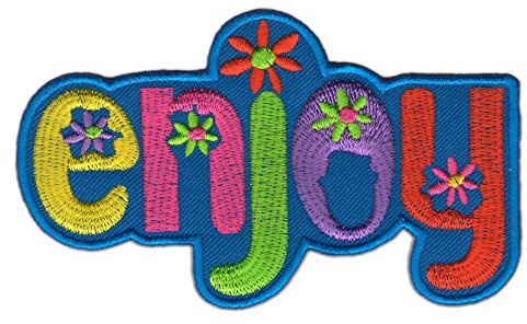 Enjoy Spruch Blume Aufnäher zum aufbügeln oder aufnähen Bügelbild Aufbügler für Kleidung gestickter Bügelpatch Applikation Patch Größe 10,8 x 6,4 cm