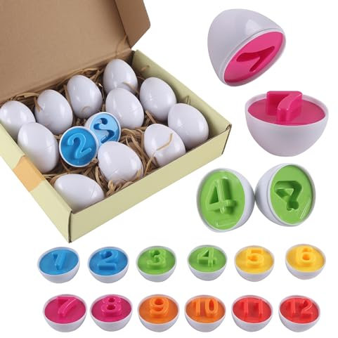 Rshuhx Matching Eggs Toy for Toddlers Number & Color Recognition Early Learning Educational Fun Fine Motor Skills and Montessori Toy Gift Ideal for Easter/Children's Day/Birthday Party 12pcs Number