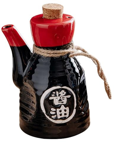 Alipis Japanischer Sojasaucenspender aus Keramik, Essigflaschen, Porzellan, Gewürztöpfe, Olivenöl, Dekanter, Gewürzglas, Sirup, Menage mit Korkverschluss, für Küche, Schwarz, 200 ml
