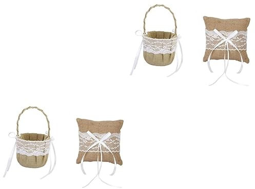 Cabilock Ensemble De 2 Coussins De Panier pour Demoiselle Dhonneur Coussin De Porteur De Mariage avec Bordure en Dentelle Style Campagnard