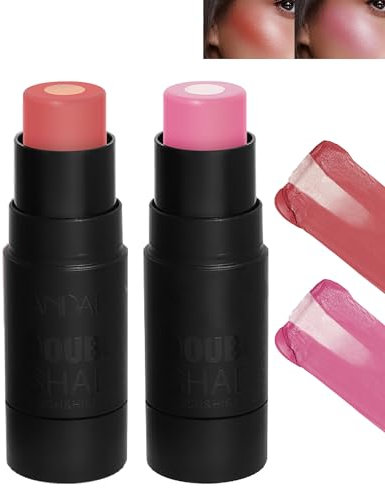 2 Stück Cream-Rouge-Stick, 2-in-1, vielseitig, Blush und Rouge, Highlighter, Anti-Bavure Rouge, Contouring, Make-up, Blusher Stick, langanhaltend, wasserfest, natürliches Glanz, Make-up, Stick-5 + 6