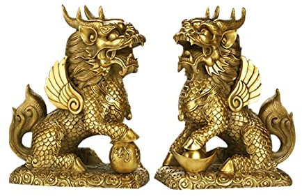 Shihan-2015 Deko Skulptur Messing-Kirin-Ornamente, 2 Stück, Gossip Kirin, Wohnaccessoires, Büro- und Wohnzimmer-Kunsthandwerk, A Statue, QINGGANGLING999-332211