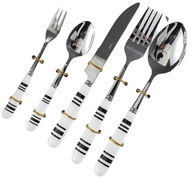 Bestecksets 5 Stück Keramik Griff Bestecklöffel Home Edelstahl Steak Besteck Löffel Set Schwarz & Weiß