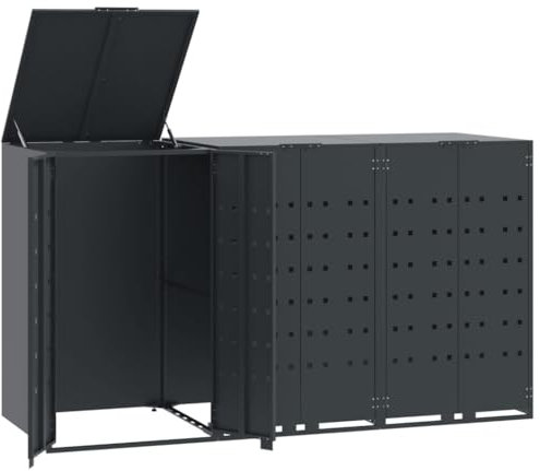 vidaXL Wheelie Bin Storage for 3 Bins, Bin Store Hideaway, Wooden Dustbin Trash Cupboard for Outdoor Garden, Wash Timber Cover, Anthracite Steel