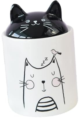 Perfk Barattolo per Gatti in Ceramica - Contenitore per Chicchi di Caffè Con Coperchio, Accessori Moderni, Ermetico per Bottiglia di Sale, Piccolo