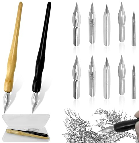 Set di penne e supporti, portapenne, 125 mm, per disegnare fumetti, penna calligrafia, set con 5 diverse piume, portapenne per fumetti calligrafia (2 colori)