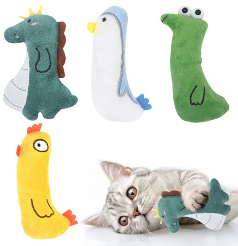 GXGM Katzenminze Spielzeug Plüsch Katzenminze Kissen, Baldrian Kissen für Katzen,Katzen Spielzeug Kitten, Katzenspielzeug mit Katzenminze, Baldriankissen für Katzen, 4 Stück